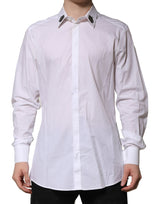 Chemise habillée à col couronne en coton blanc de Dolce &amp; Gabbana, couleur or.