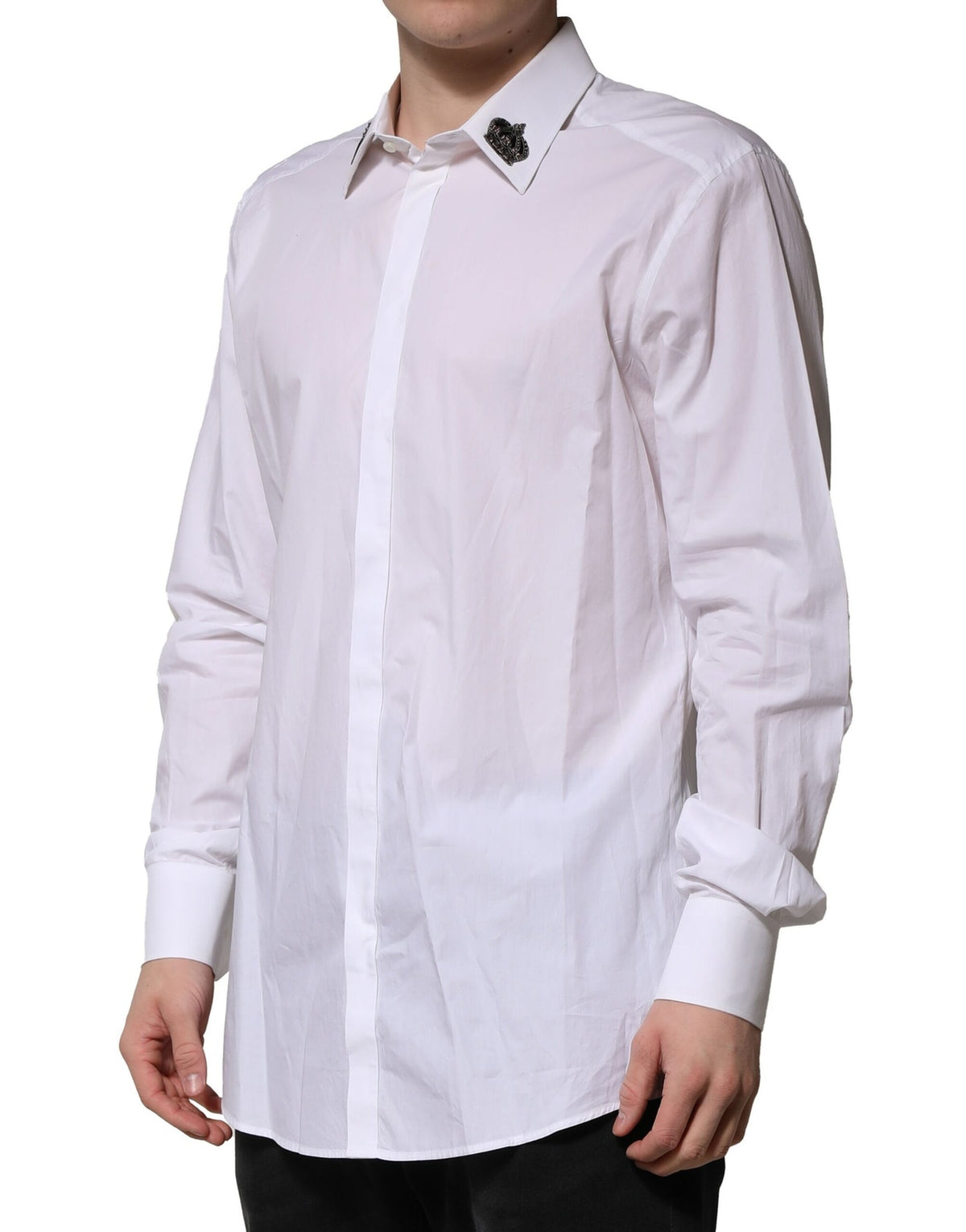 Chemise habillée à col couronne en coton blanc de Dolce &amp; Gabbana, couleur or.