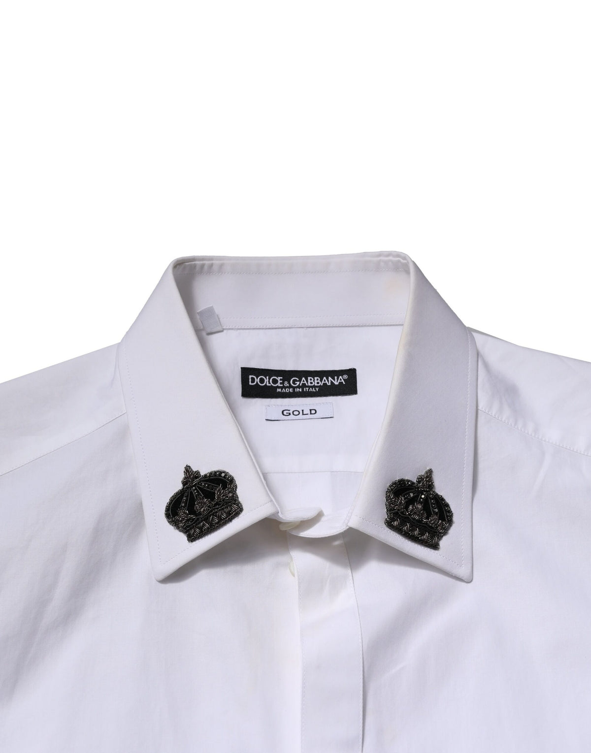 Chemise habillée à col couronne en coton blanc de Dolce &amp; Gabbana, couleur or.