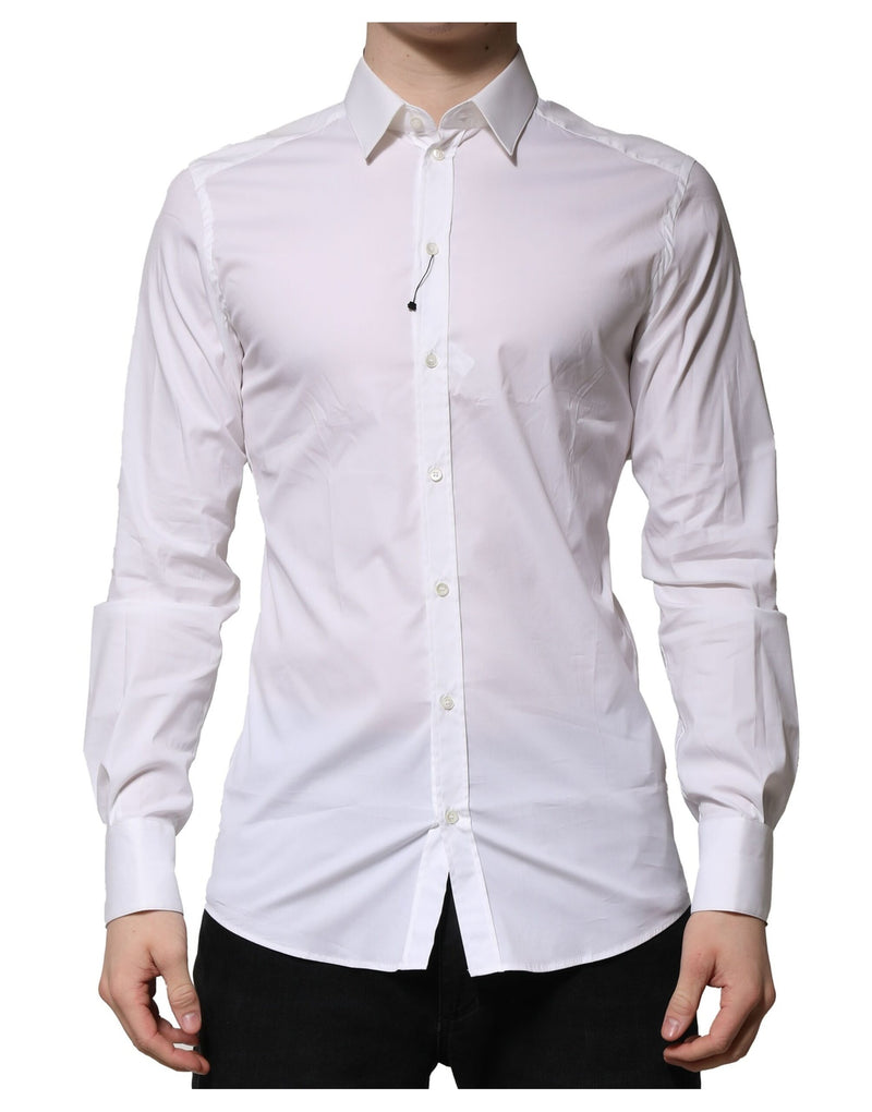 Chemise habillée à manches longues en coton blanc doré de Dolce &amp; Gabbana