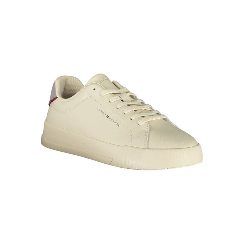 Tommy Hilfiger Beige Leather Men Sneaker - Élégance Moderne