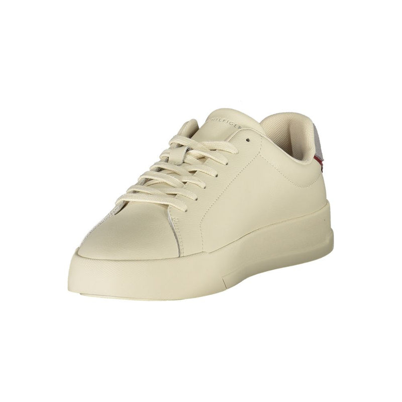 Tommy Hilfiger Beige Leather Men Sneaker - Élégance Moderne