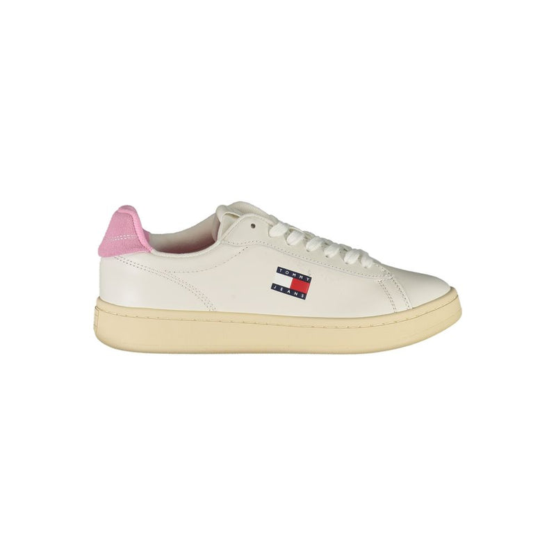 Tommy Hilfiger White Leather Women Sneaker with Pink Accents