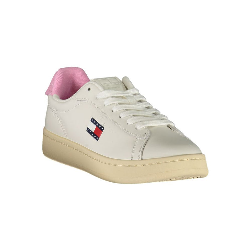 Tommy Hilfiger White Leather Women Sneaker with Pink Accents