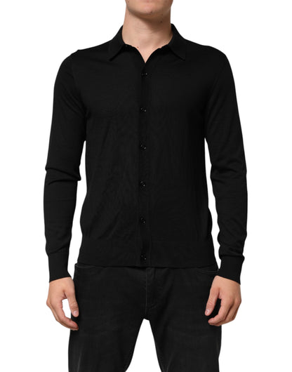 Pull léger en soie noire à boutons de Dolce &amp; Gabbana