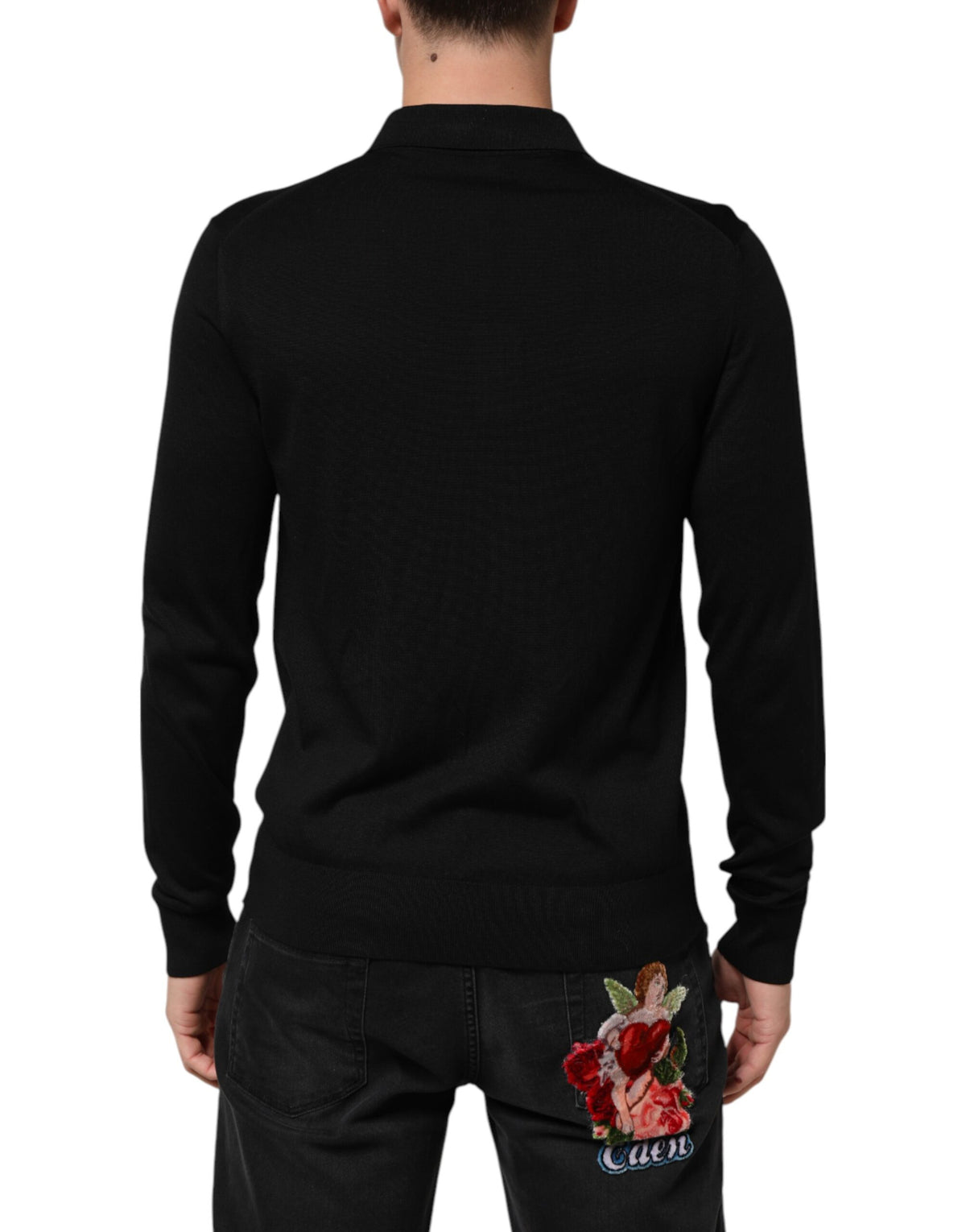 Pull léger en soie noire à boutons de Dolce &amp; Gabbana
