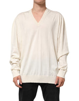 Pull en laine vierge ivoire à col en V pour homme de Dolce &amp; Gabbana