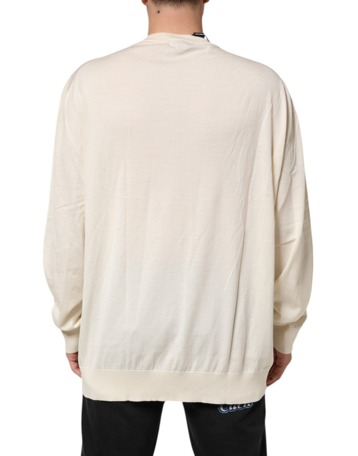 Pull en laine vierge ivoire à col en V pour homme de Dolce &amp; Gabbana