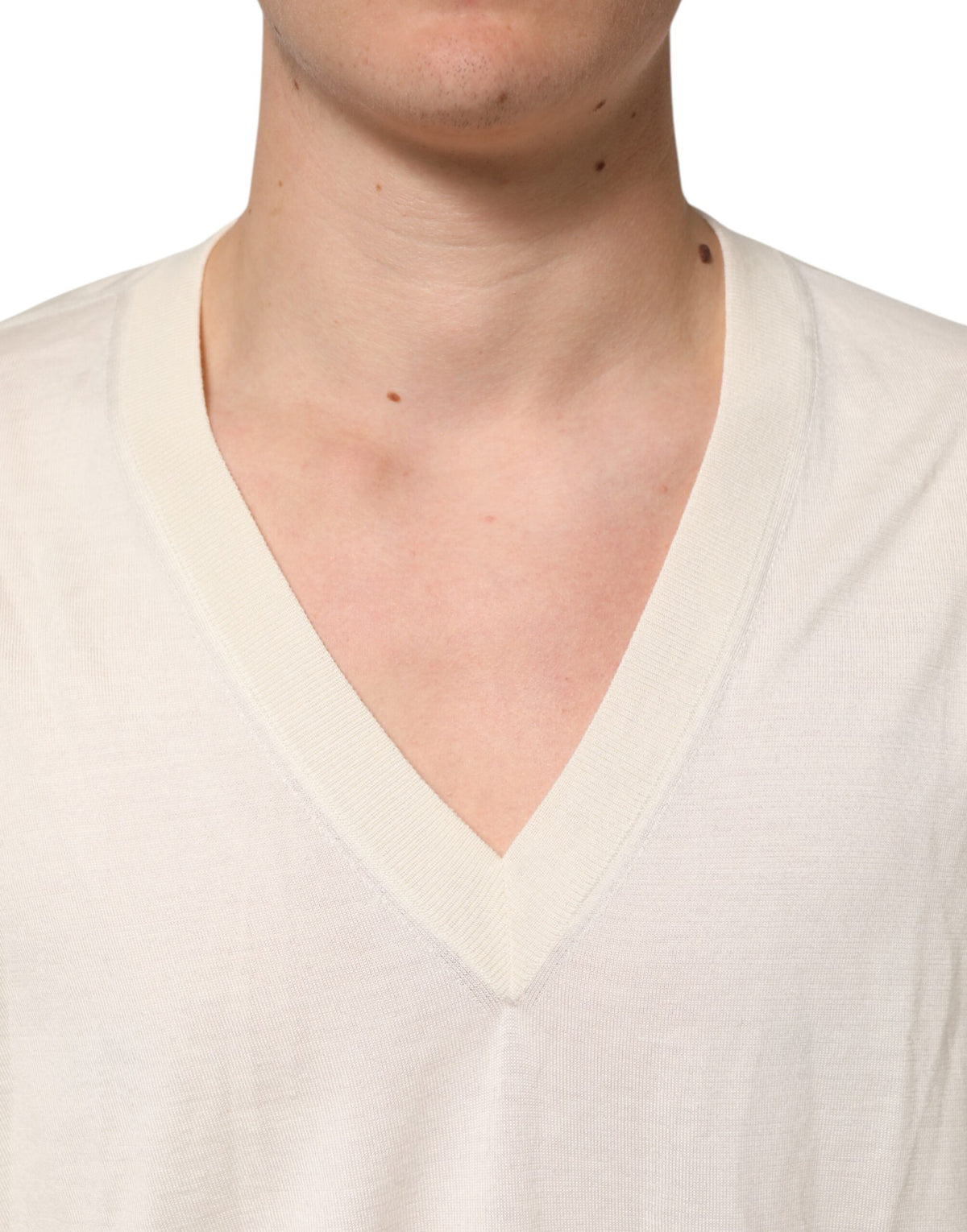 Pull en laine vierge ivoire à col en V pour homme de Dolce &amp; Gabbana