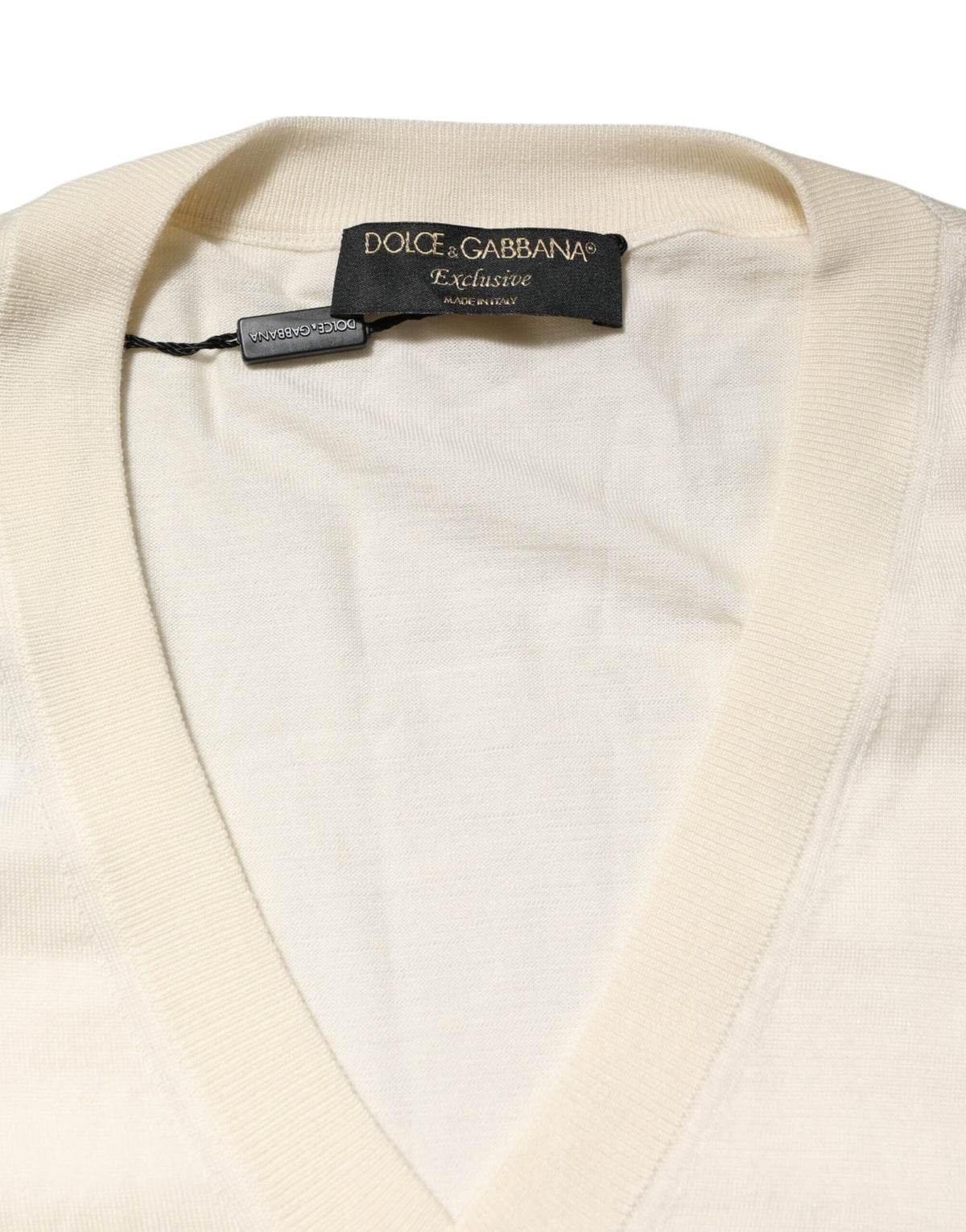 Pull en laine vierge ivoire à col en V pour homme de Dolce &amp; Gabbana