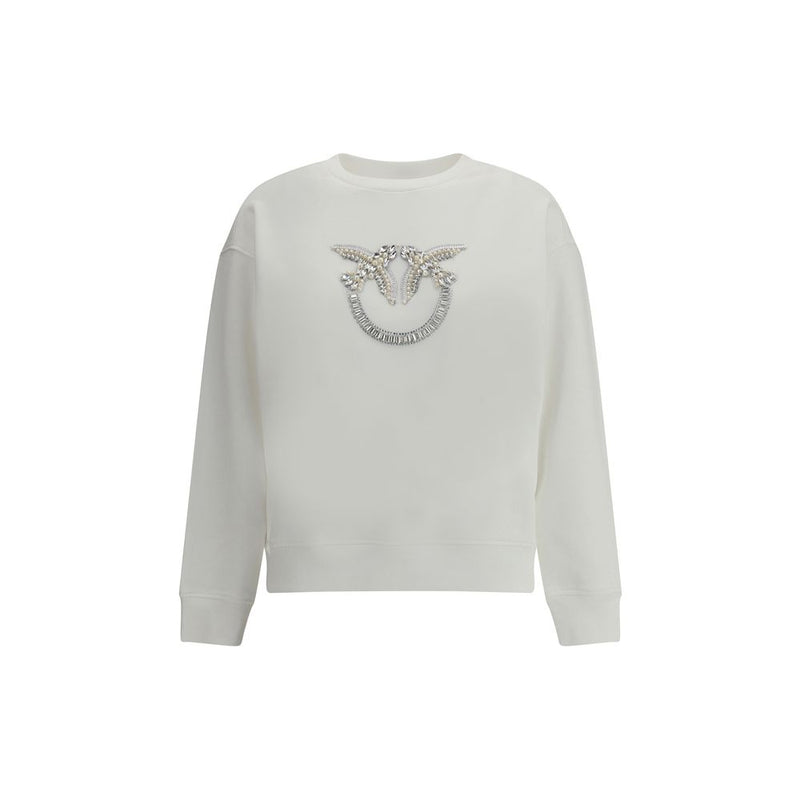 PINKO White Cotton Sweatshirt with Embellished Logo