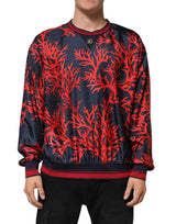 Pull en soie Dolce &amp; Gabbana, bleu marine, imprimé corail rouge.