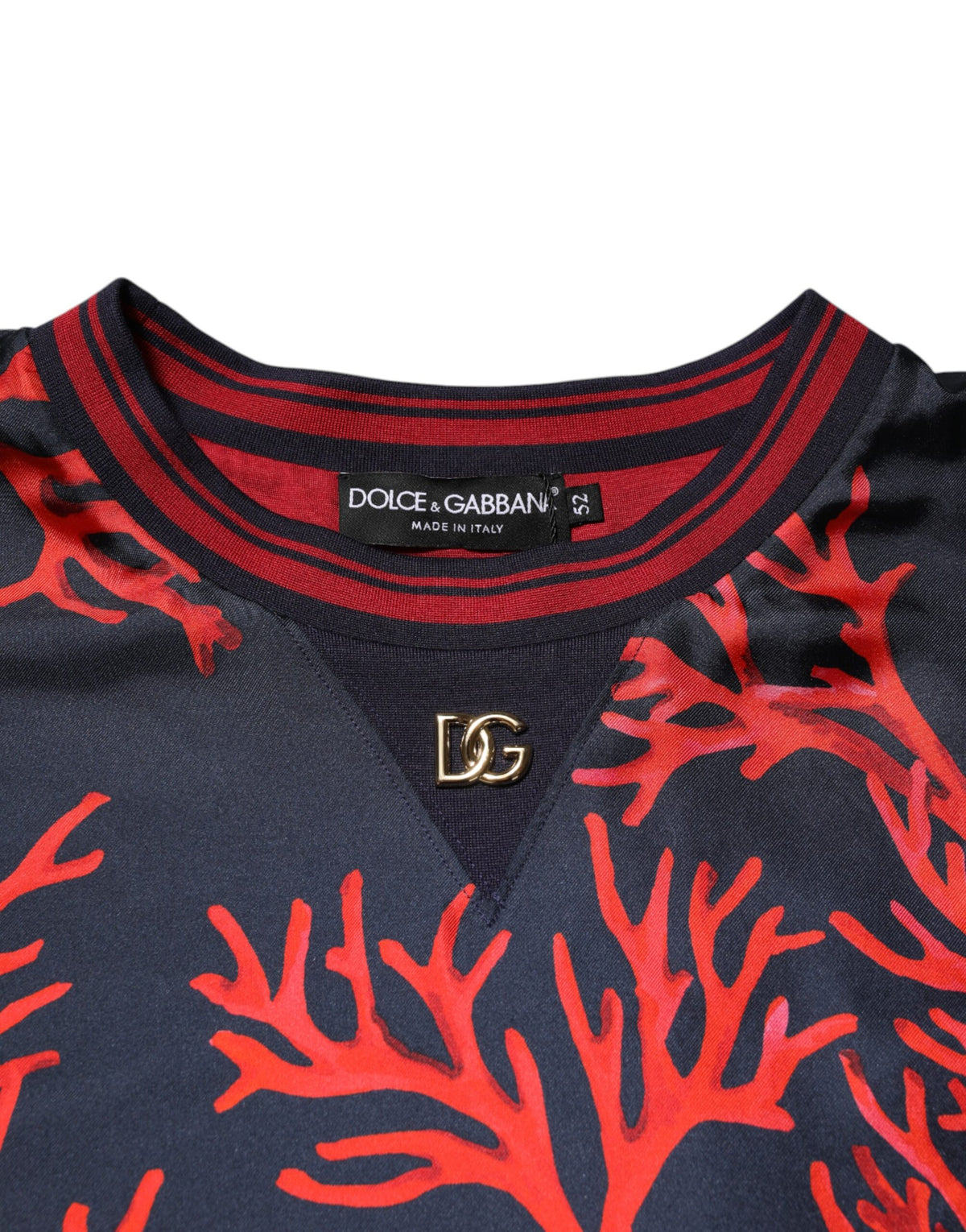 Pull en soie Dolce &amp; Gabbana, bleu marine, imprimé corail rouge.