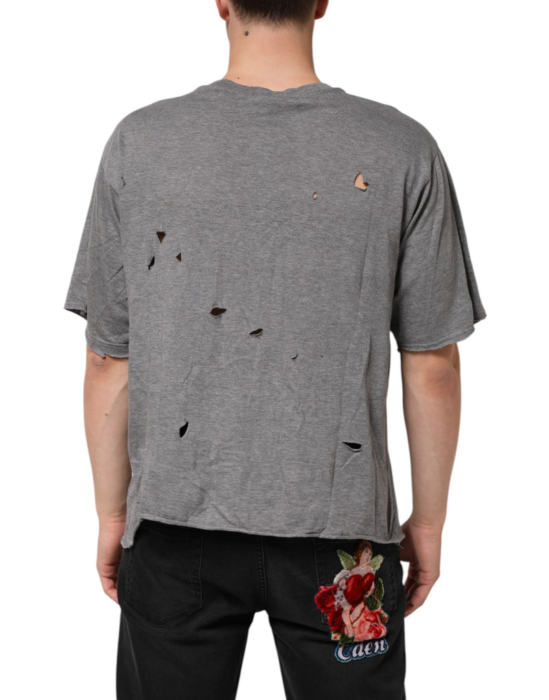 Dolce &amp; Gabbana grijs katoenen T-shirt met versleten logo patch voor heren
