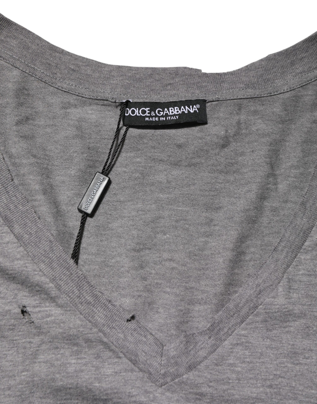 T-shirt homme en coton gris Dolce &amp; Gabbana avec patch logo délavé.