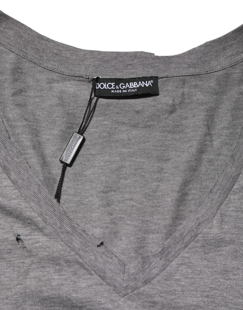 Dolce &amp; Gabbana grijs katoenen T-shirt met versleten logo patch voor heren