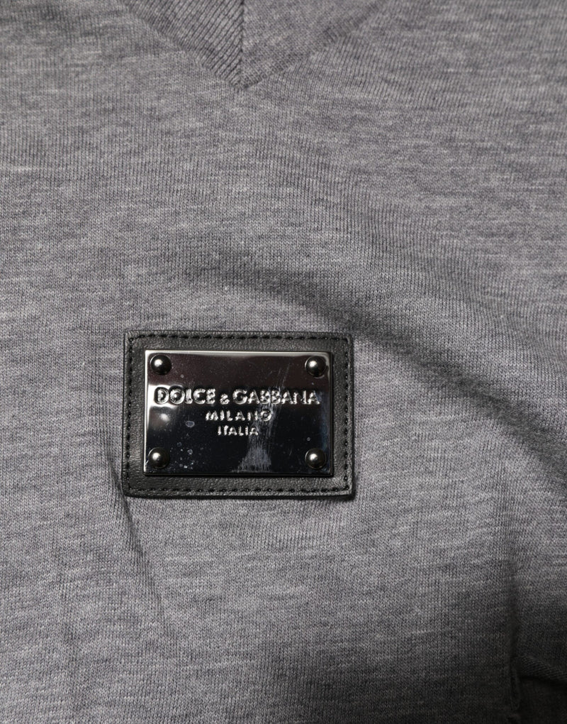 Dolce &amp; Gabbana grijs katoenen T-shirt met versleten logo patch voor heren