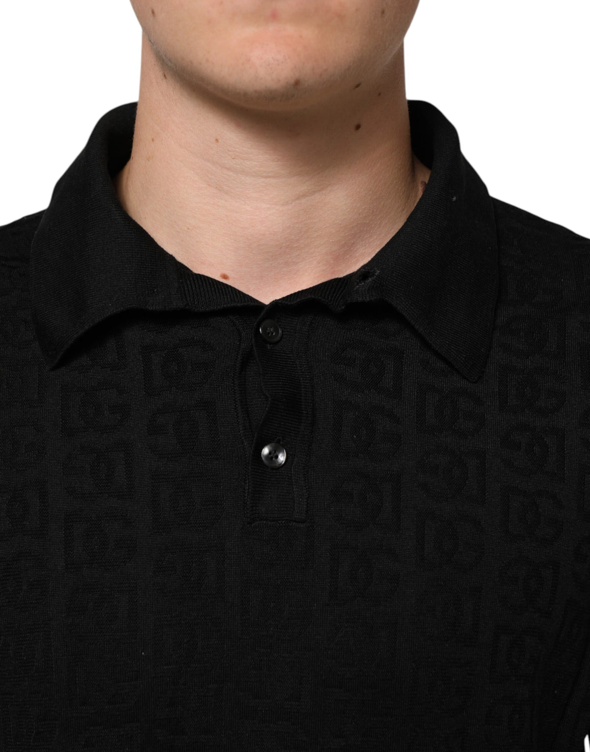T-shirt polo en jacquard de soie noire DG de Dolce &amp; Gabbana