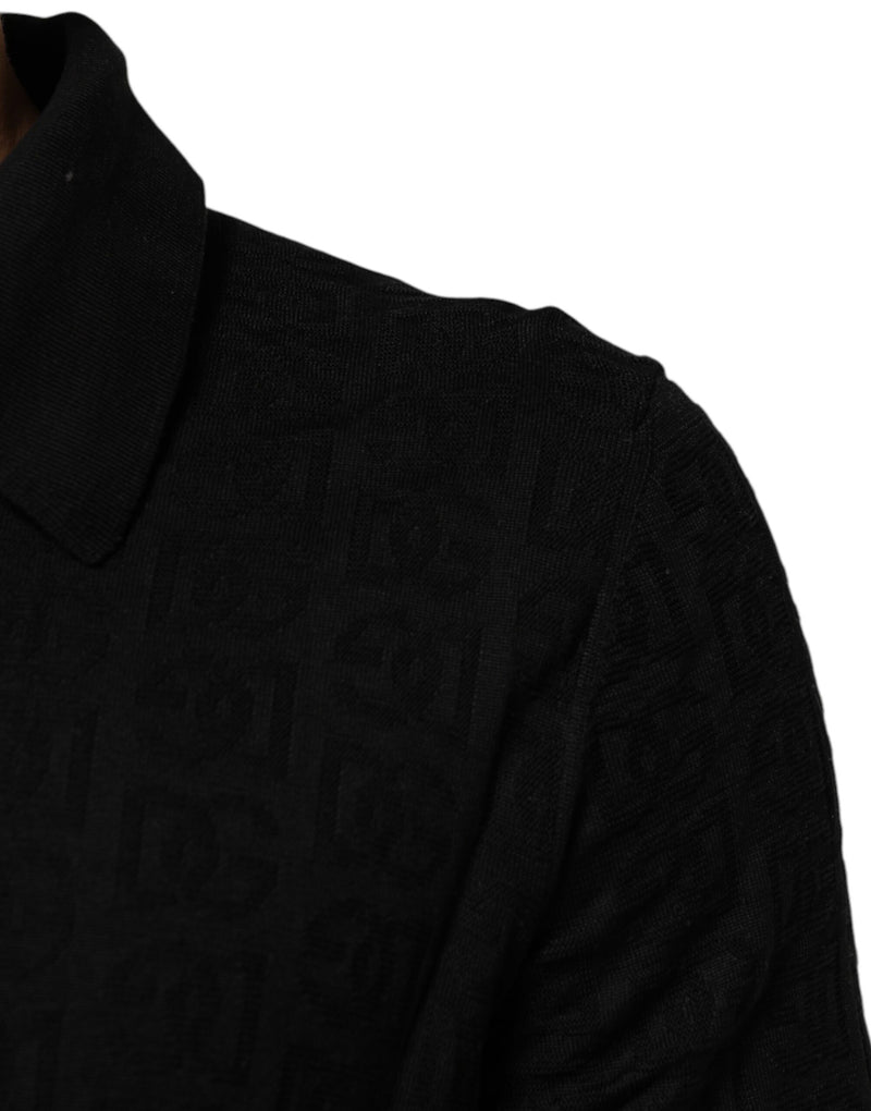 Dolce & Gabbana Black Silk Jacquard DG Polo Shirt T-shirt