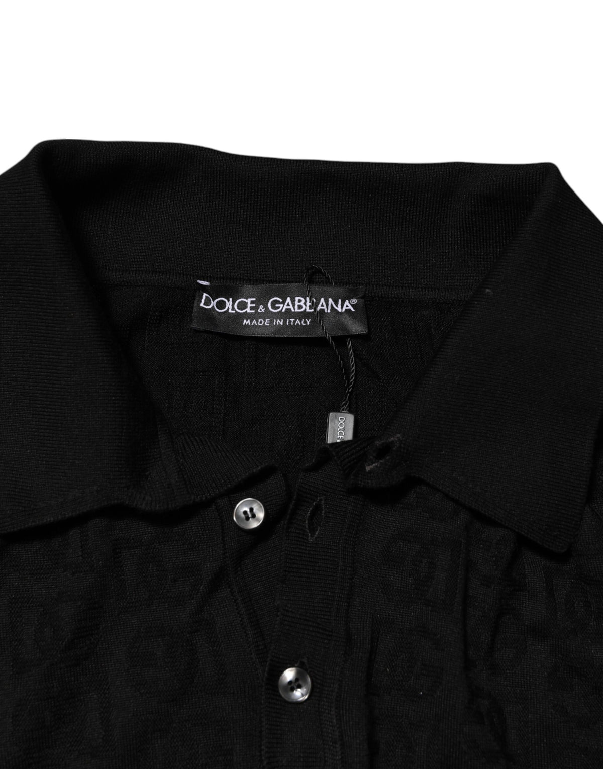 T-shirt polo en jacquard de soie noire DG de Dolce &amp; Gabbana