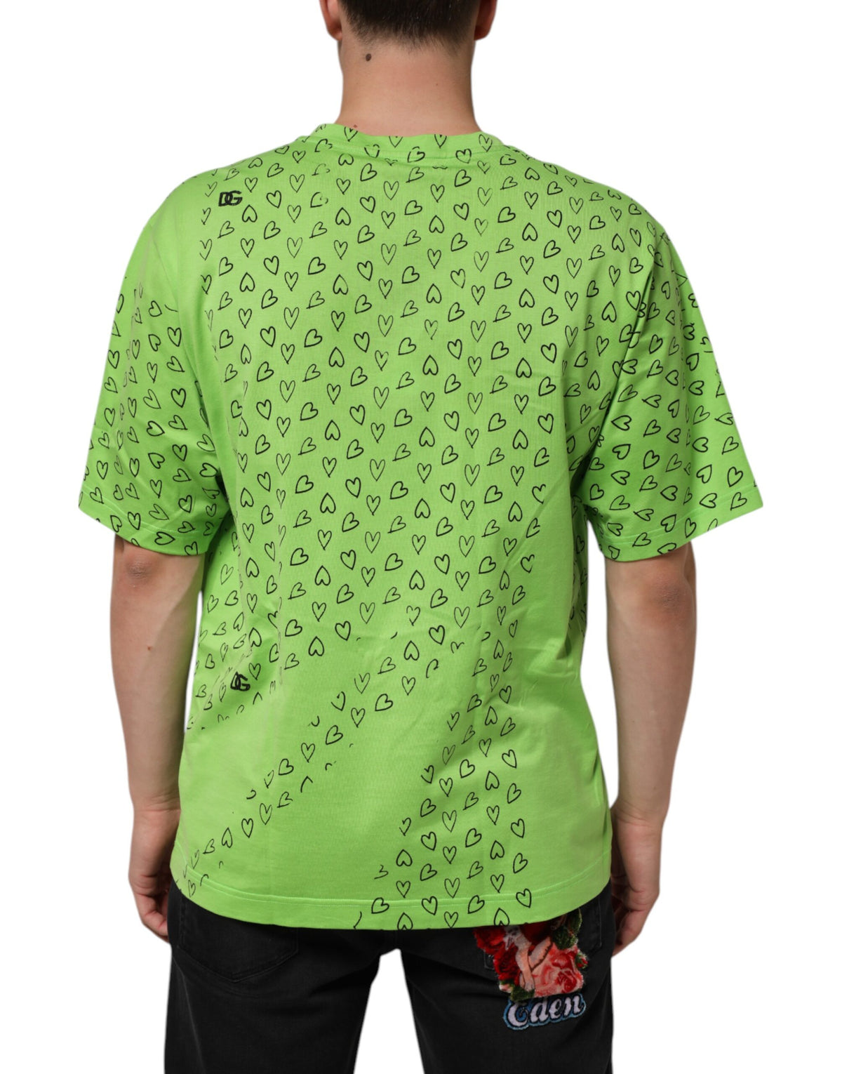 T-shirt Dolce &amp; Gabbana vert à col en V avec imprimé cœur et logo DG.
