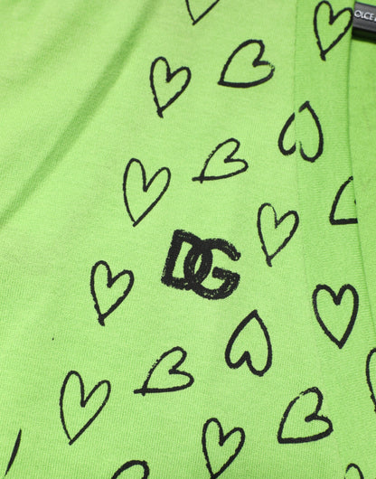 Dolce & Gabbana Green V-Neck DG Logo Heart Print T-shirt