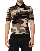 T-shirt polo en soie brun camouflage à motif militaire de Dolce &amp; Gabbana