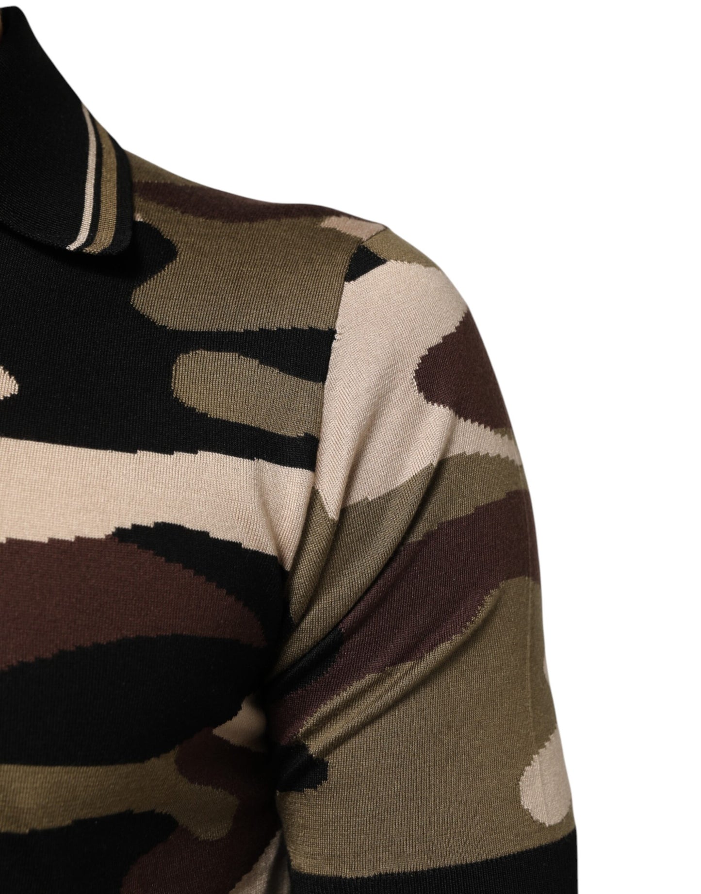Dolce & Gabbana Camouflage Brown Silk MilitaryPolo T-shirt