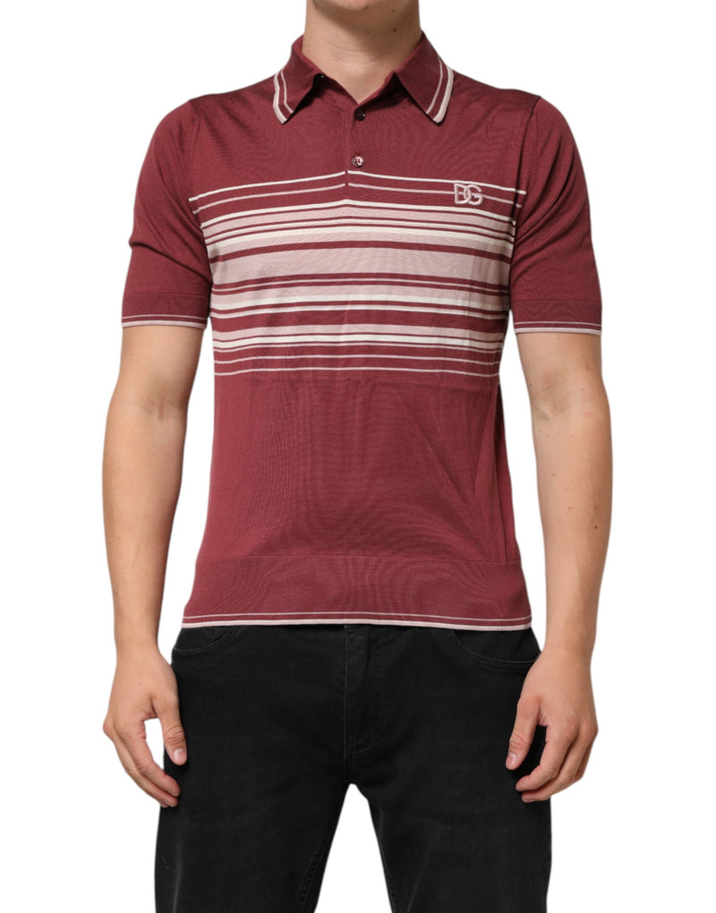 Dolce &amp; Gabbana katoenen, bordeauxrode gestreepte DG logo polo-t-shirt