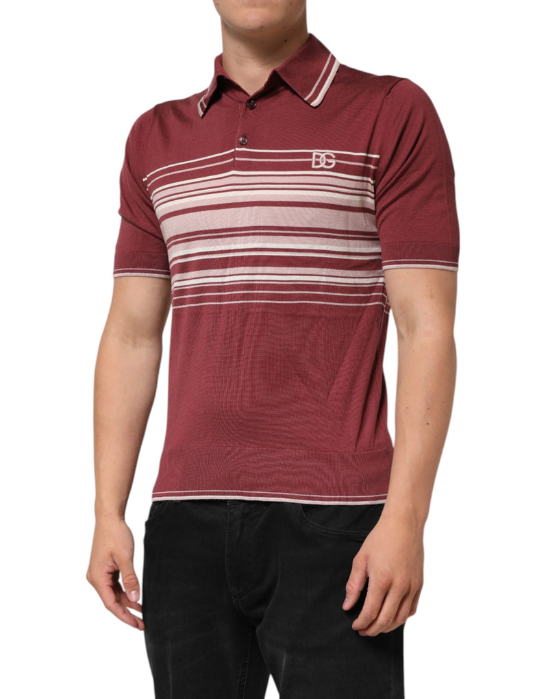 Dolce &amp; Gabbana katoenen, bordeauxrode gestreepte DG logo polo-t-shirt