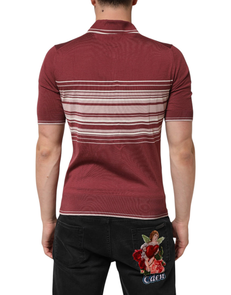 Dolce &amp; Gabbana katoenen, bordeauxrode gestreepte DG logo polo-t-shirt