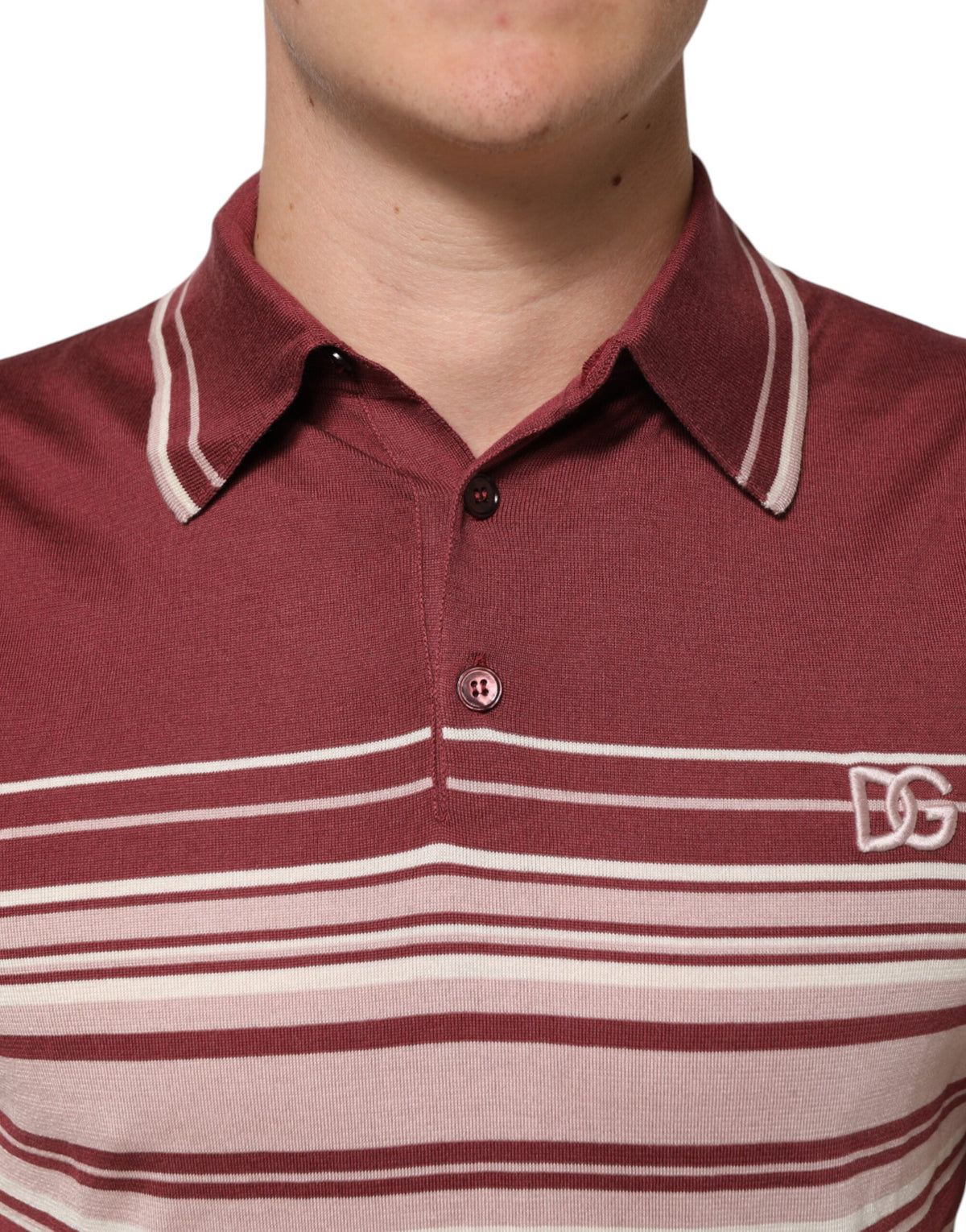 T-shirt polo en coton bordeaux à rayures avec logo DG de Dolce &amp; Gabbana