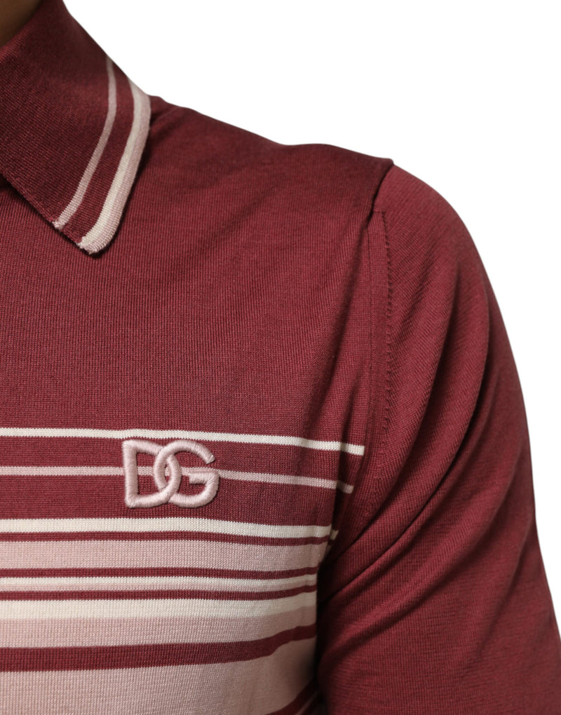 Dolce &amp; Gabbana katoenen, bordeauxrode gestreepte DG logo polo-t-shirt