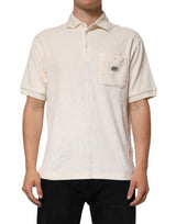 Polo en coton éponge avec logo et poche, couleur ivoire, Dolce &amp; Gabbana