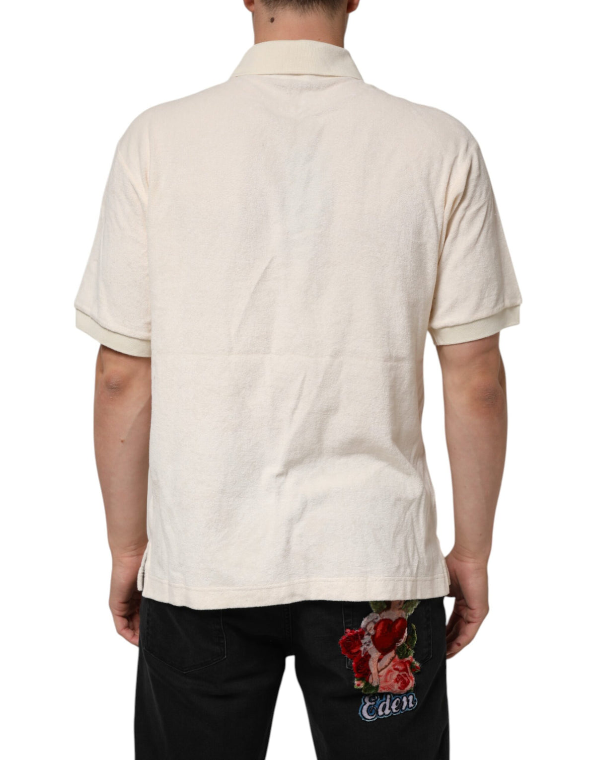 Polo en coton éponge avec logo et poche, couleur ivoire, Dolce &amp; Gabbana