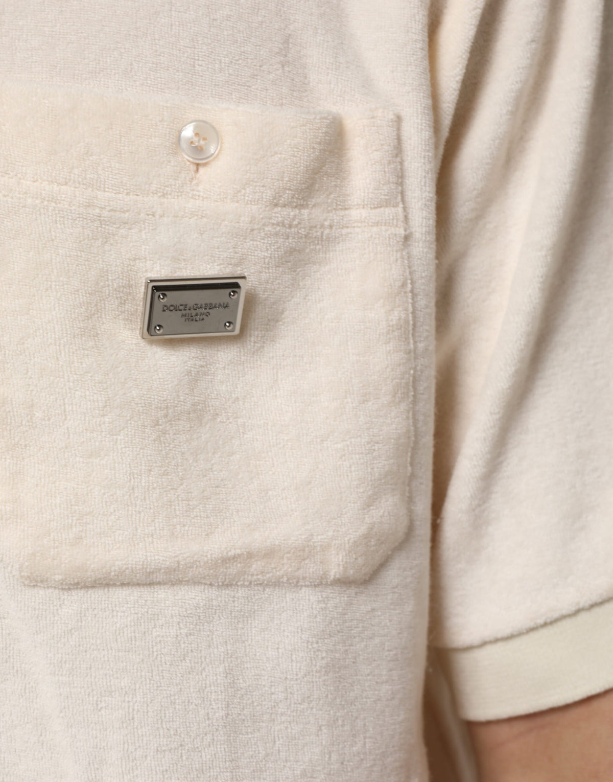 Polo en coton éponge avec logo et poche, couleur ivoire, Dolce &amp; Gabbana