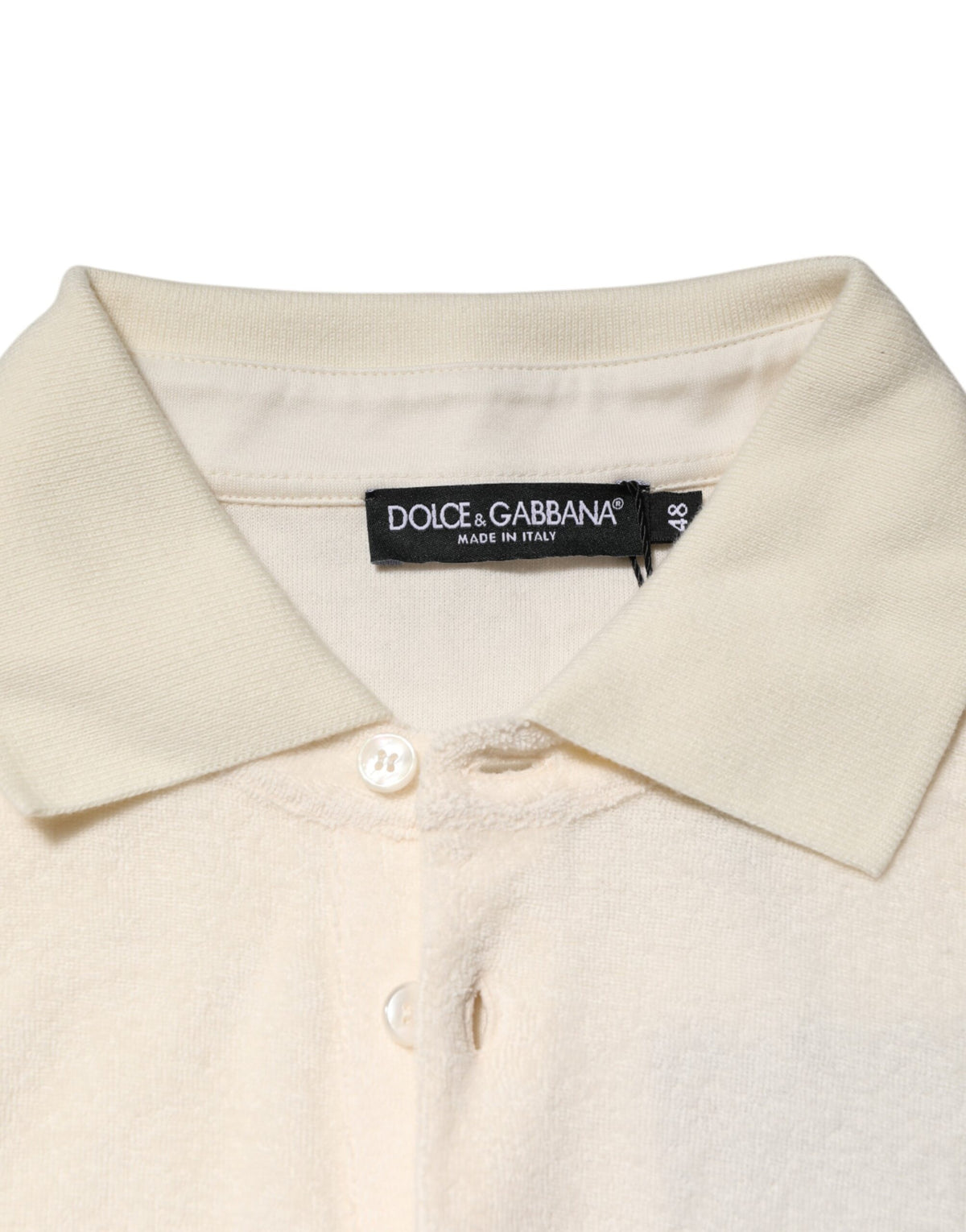 Polo en coton éponge avec logo et poche, couleur ivoire, Dolce &amp; Gabbana