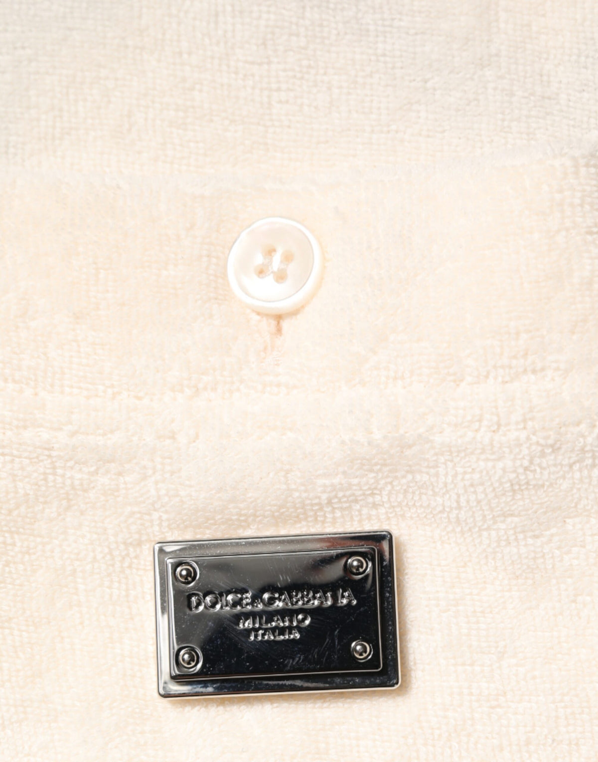 Polo en coton éponge avec logo et poche, couleur ivoire, Dolce &amp; Gabbana