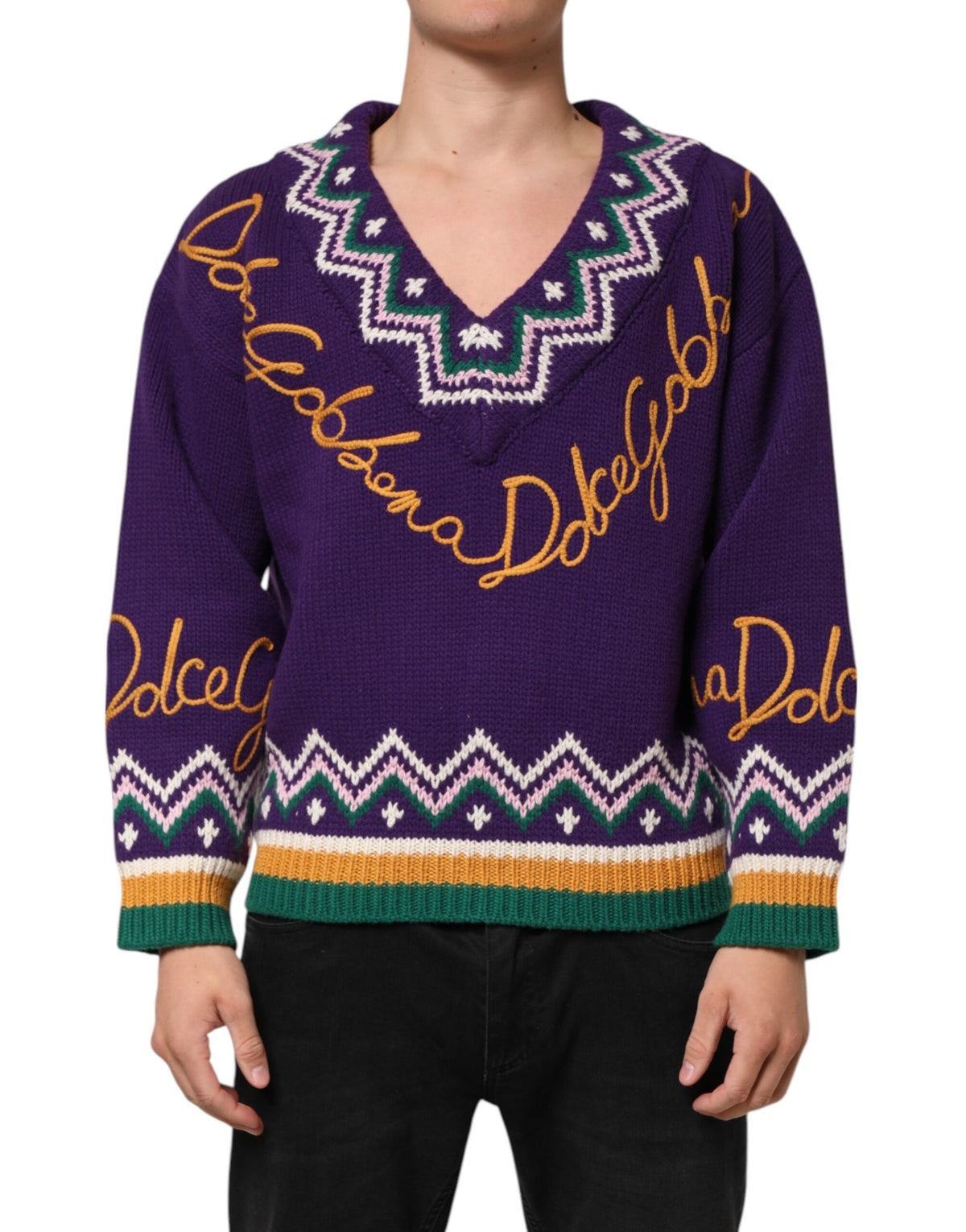 Pull en laine violet à logo DG pour homme de Dolce &amp; Gabbana