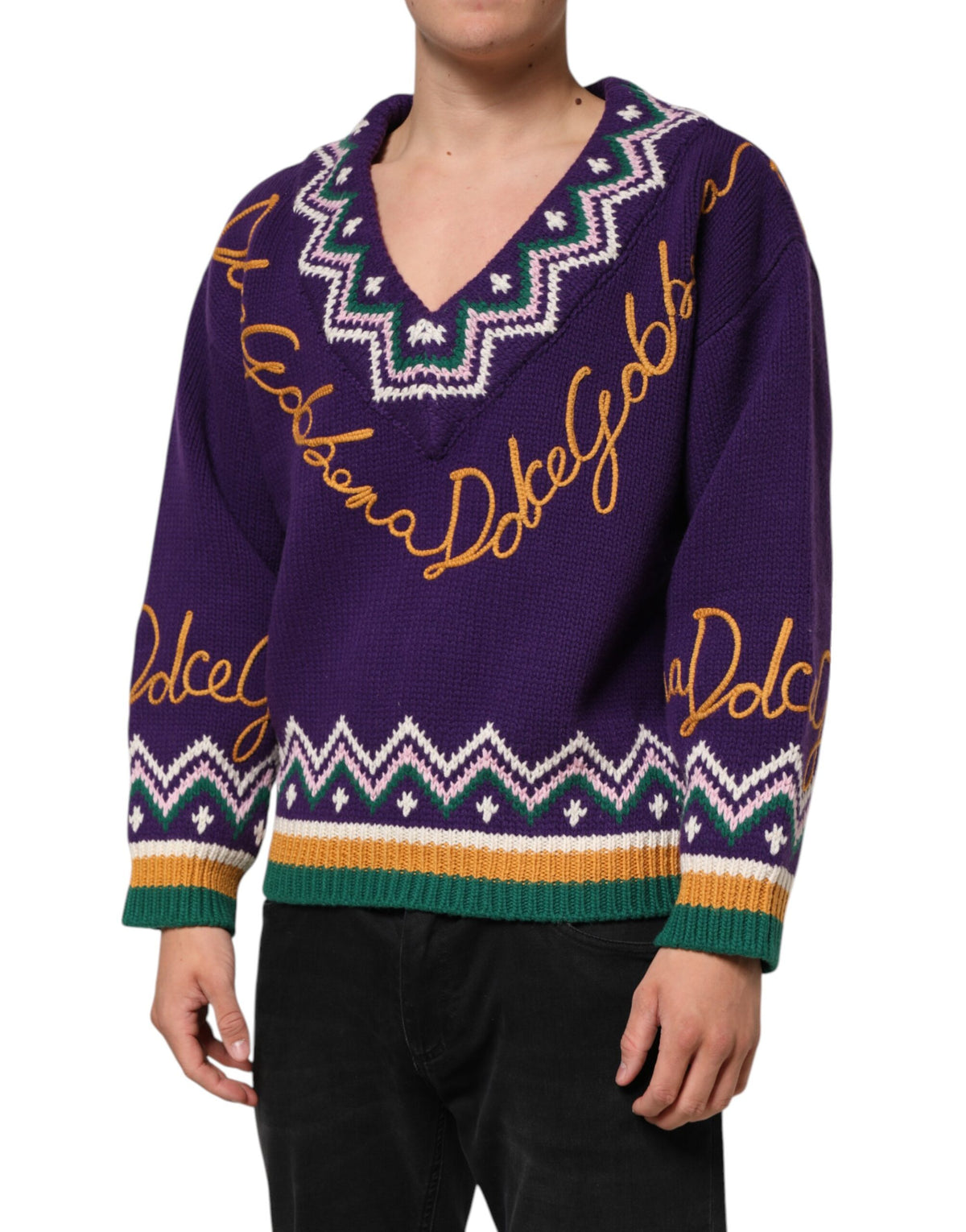 Pull en laine violet à logo DG pour homme de Dolce &amp; Gabbana