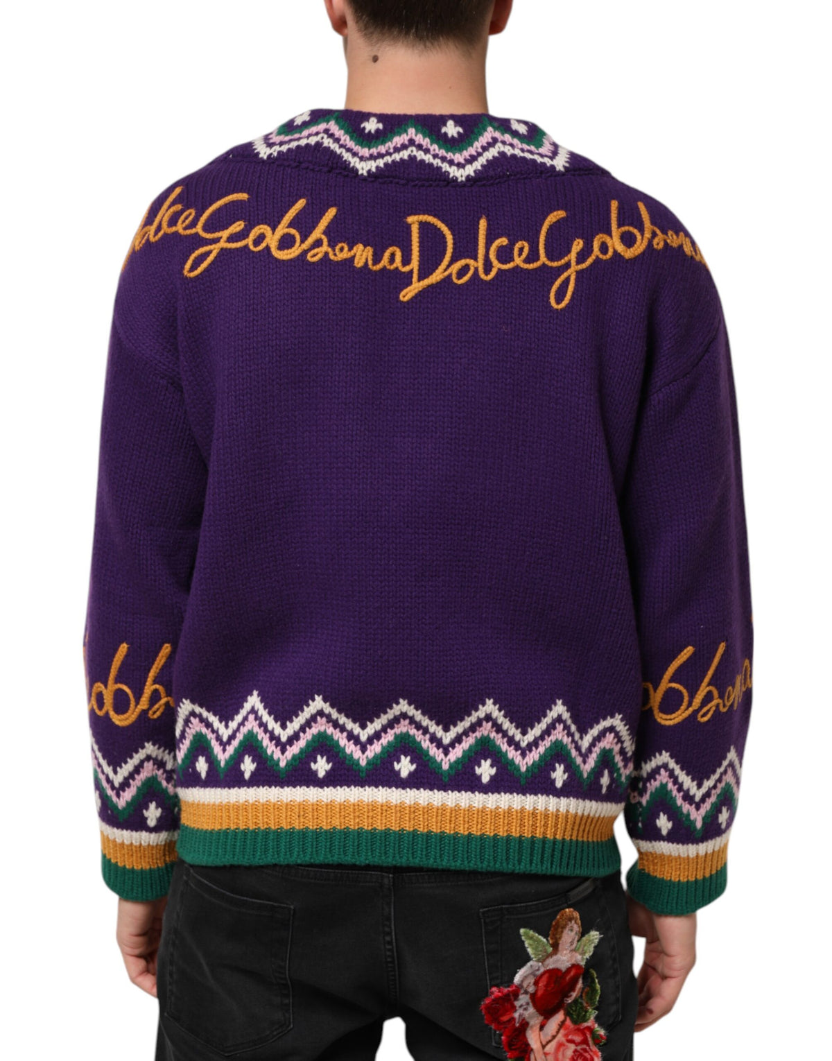 Pull en laine violet à logo DG pour homme de Dolce &amp; Gabbana