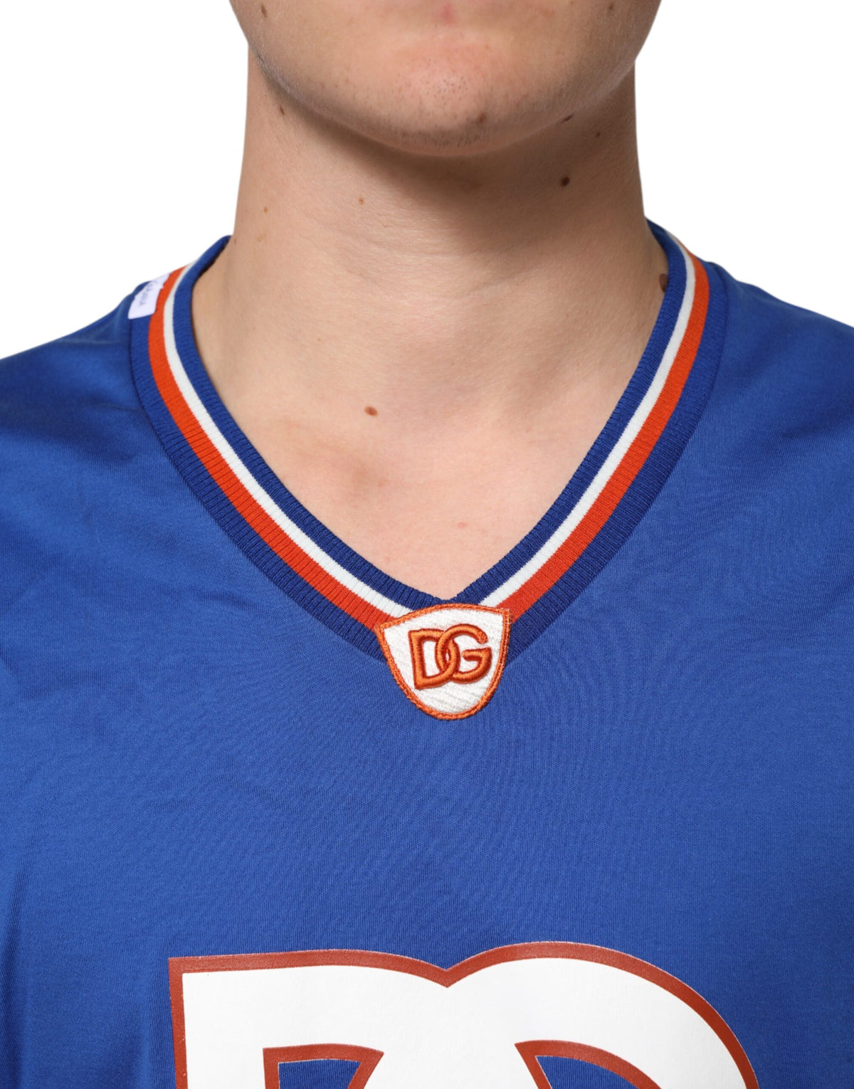 T-shirt en jersey de coton bleu avec logo DG en mesh de Dolce &amp; Gabbana