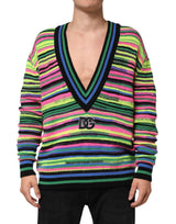 Pull en tricot à col en V avec logo DG multicolore de Dolce &amp; Gabbana