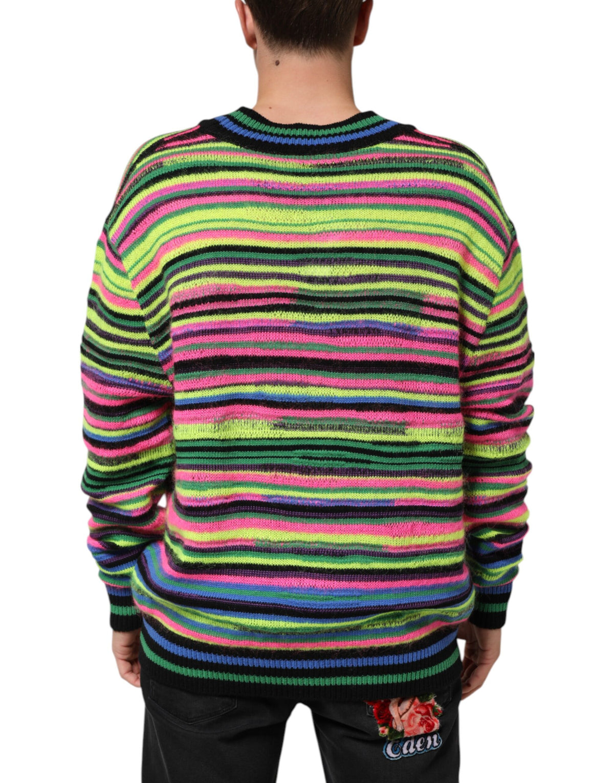 Pull en tricot à col en V avec logo DG multicolore de Dolce &amp; Gabbana