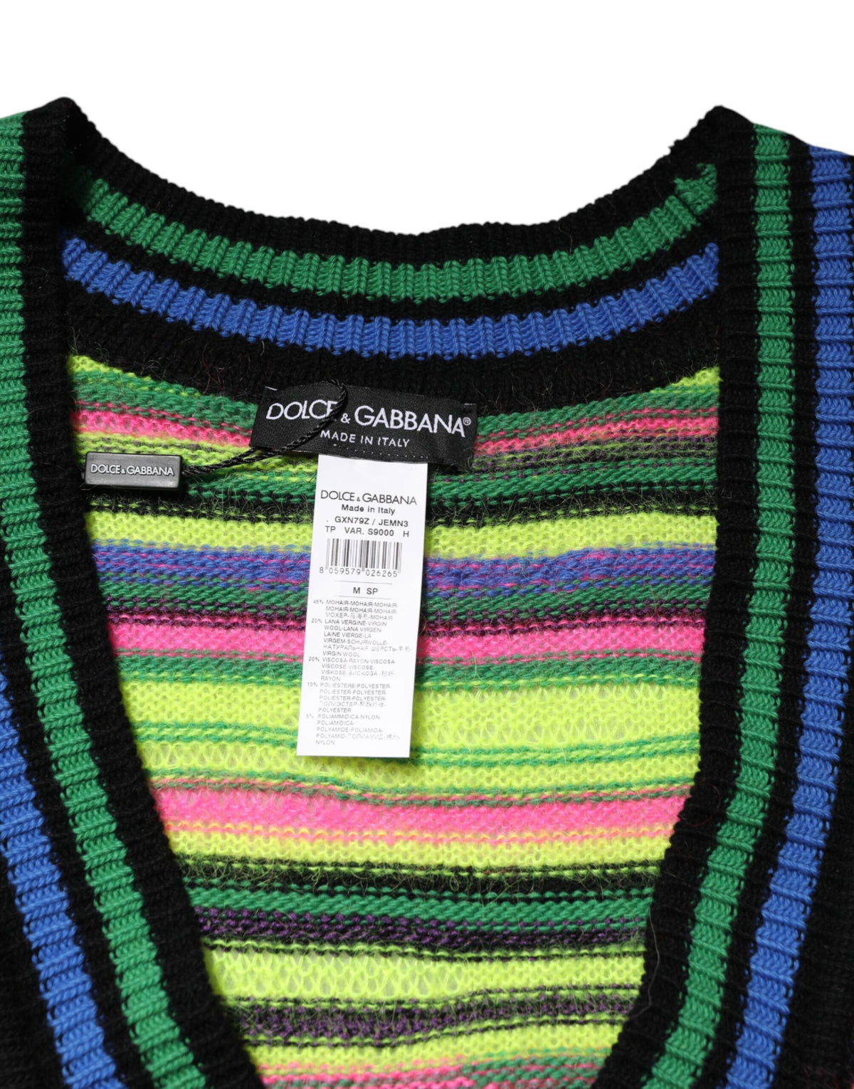 Pull en tricot à col en V avec logo DG multicolore de Dolce &amp; Gabbana