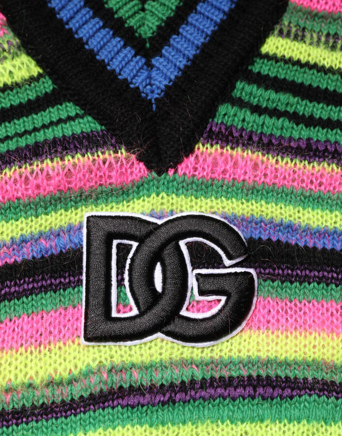Pull en tricot à col en V avec logo DG multicolore de Dolce &amp; Gabbana