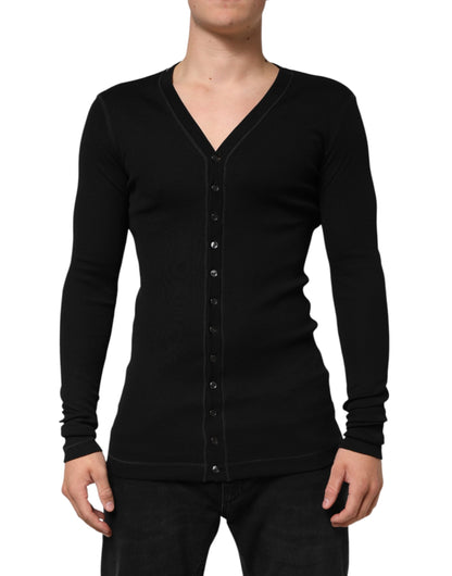 Dolce & Gabbana Black Cotton Button Up Men Cardigan Sweater