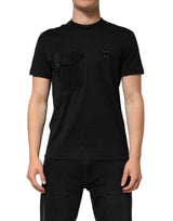 T-shirt en coton noir brodé avec logo DG et poche de Dolce &amp; Gabbana
