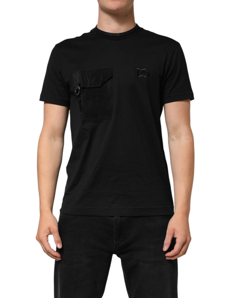 Dolce &amp; Gabbana zwart katoenen T-shirt met geborduurde DG-logo op de zak