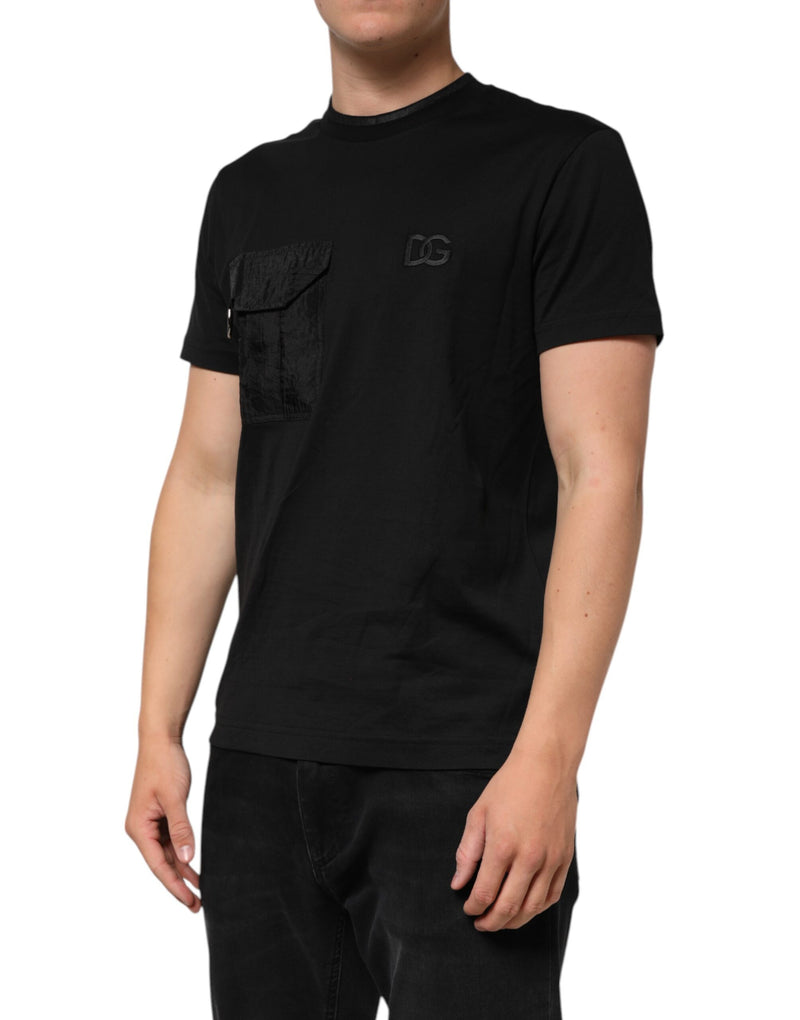 Dolce &amp; Gabbana zwart katoenen T-shirt met geborduurde DG-logo op de zak